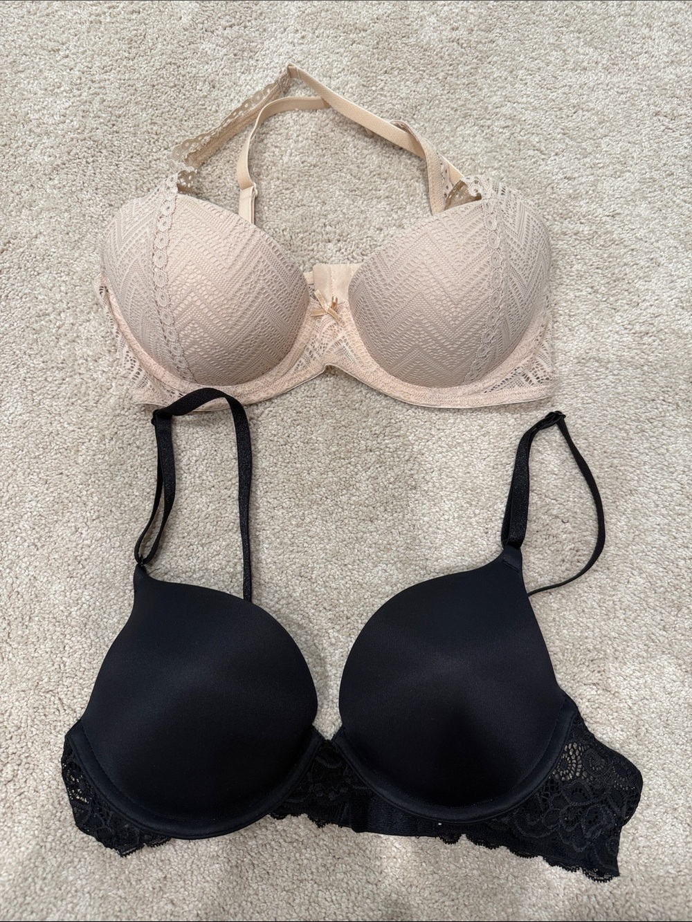 Nude Lace Push-Up Bras Nude & Black NWOT